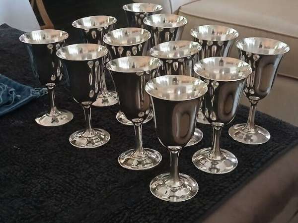 No. 14 - Wallace Sterling Silver Goblets - Set of 12  - No Monogram - Gold Wash