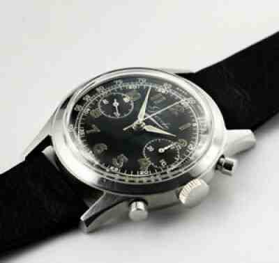 1950â??S Jumbo BOVET CHRONOGRAPH, Black â??Giltâ? Dial, 38MM Steel Vintage Watch