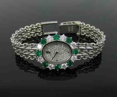 Vintage Audemars Piguet 1.60ct Diamond & 1.80ct Emerald 18K White Gold Watch