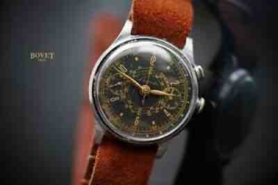 Rare Vintage Chronograph Bovet Valjoux 22 Monopusher Black dial