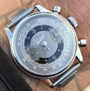 Vintage oversized, jumbo, 38mm Bovet Chronograph; Stainless Steel; Bi-Tonal Dial