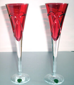 Waterford Love & Romance Champagne Flutes Crimson Red Crystal 11