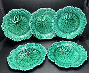 5 Antique Wedgwood of Etruria Barlaston Majolica Cabbage Leaf Plate England 7.5”