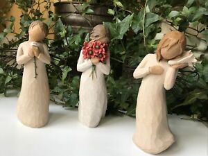 Vtg Lot (3) Willow Tree Figurines 2002-9 Demdaco Susan Lordi Shell Rose Flowers