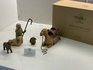 Demdaco Willow Tree Nativity Set of  Shepherd and 4 Stable Animals Dated  2002