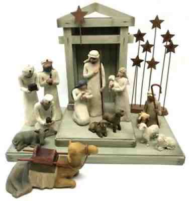 Willow Tree, Susan Lordi 15-pc Xmas Nativity Set: Holy Family Wise Men w/ Creche