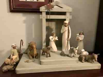 Lot of 13 Willow Tree Nativity Set Figurines plus CrÃ©che