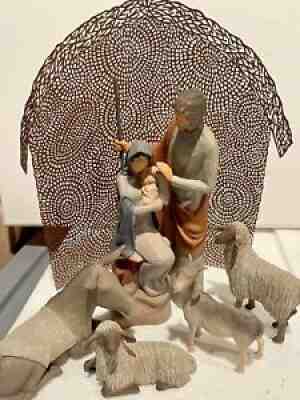 Holy Family Willow Tree Nativity 6 Piece Susan Lordi 2010 animals, Wire Shelter