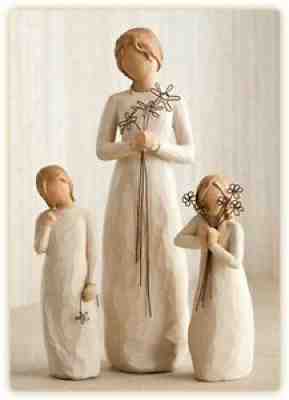 Willow Tree Figurines Set Mother with Two Daughters in Individual Boxes