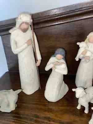 2000 willow tree nativity Demdaco Christmas Jesus Mary Joseph Wood Carved Vtg