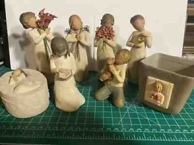 Lot of 8 Willow Tree items - Susan Lorde - 6 figurines - ring box & candle hold