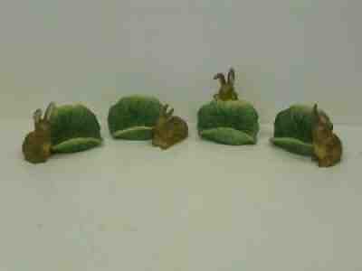 Lot of 4 Ceramic Name Card Place Holders ~ Rabbit Cabbage Leaf FF JAPAN 1987