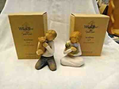 Lot Of 2 Willow Tree Kindness Figures - Boy & Girl W/ Boxes Susan Lordi Dog Cat