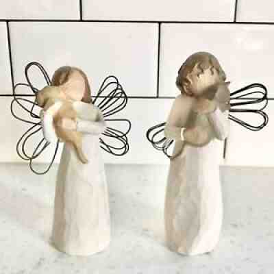 Willow Tree Lot of 2 Angel of Friendhip & With Affection Puppy Kitten Dog Cat