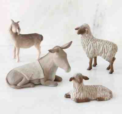 SHELTERING ANIMALS THE HOLY FAMILY FIGURE SCULPTURE HAND PAINTING WILLOW TREE