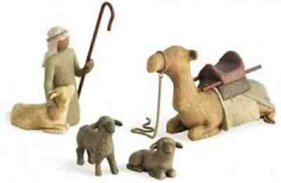 Willow Tree Shepherd & Flock Figurines 4 Piece Carved Set Christmas Decor Resin