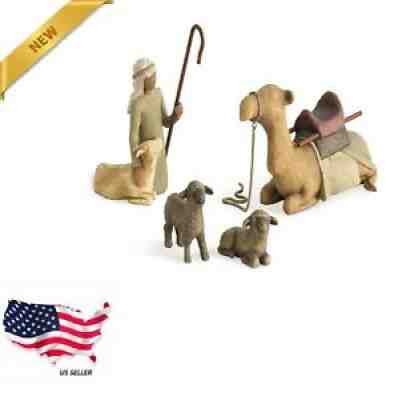 4-Pieces Sculpted Hand-Painted Nativity Figures Shepherd and Stable Animals NEW