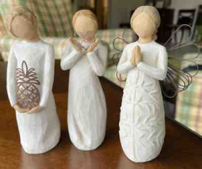 Set Of Three Willow Tree Susan Lordi carved decorative wood figures