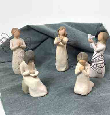 Willow Tree Angels Lot of 5 1999-2012 Prayer Wisdom w Book Tree Hope Soar w Dove
