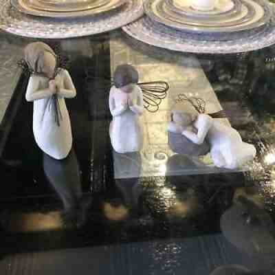 Willow Tree Set Of 3 1999 Angel Of Prayer, 2004 Dreaming Angel & 2004 Friendship