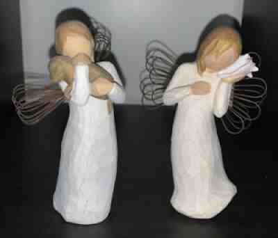 2 Willow Tree Figurines Angel of Friendship (Puppy Dog) Thinking of You SeaShell