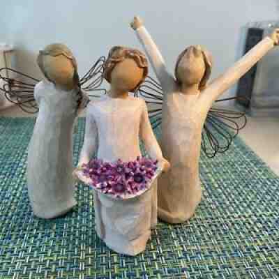 Willow Tree "Simple Joys" ,  ??Courage ? And â??Thank youâ? Angels, Girl W/ Flowers