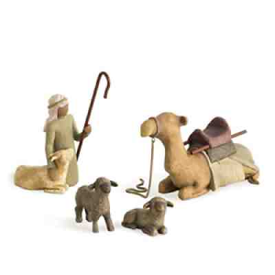 4pc Willow Tree Shepherd & Stable Animals Sculpted Hand-Painted Nativity Figures