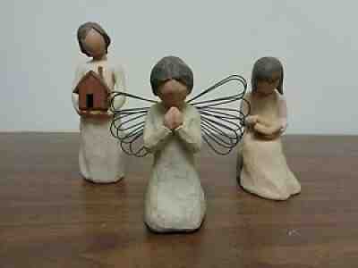 Lot of 3 Willow Tree figures Wisdom, Angel of Prayer, Mi Casa