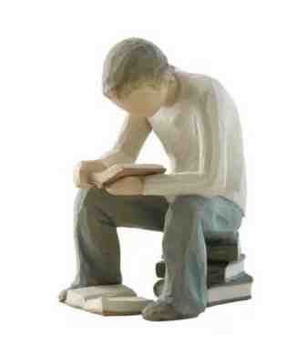 2 Willow Tree Figurines - Quest by Susan Lordi Demdaco - Boy Reading & Heart