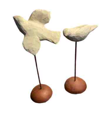 Flying Doves On Brown Metal Stands- Similar To Willow Tree-Signed- Dated 1999