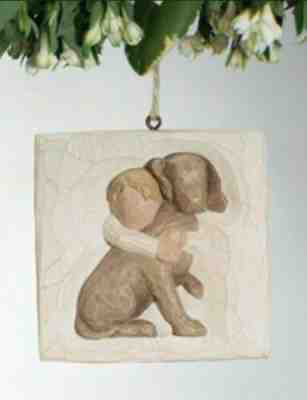 New Willow Tree 2003 Retired HUG Christmas Tree Holiday Ornament 26134 Boy + Dog