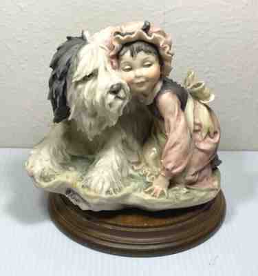 Capodimonte Giuseppe Armani Girl With Sheep Dog Made In Italy Figurine 1982