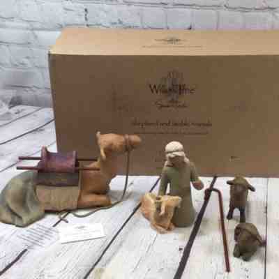 Willow Tree Multicolor Nativity Shepherd And Stable Animals 4 Piece Figure Set