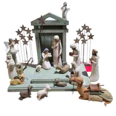 21pc Nativity Willow Tree Hand Painted Figurines Shepherds Stable Animals Creche