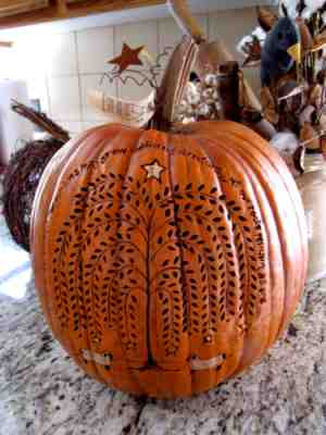 Vintage Salem Collection Large Willow Tree & Sheep Carved Pumpkin