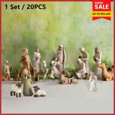 20Pcs Willow Tree Nativity Figures Set Statue Hand Painted Decor Christmas Gift