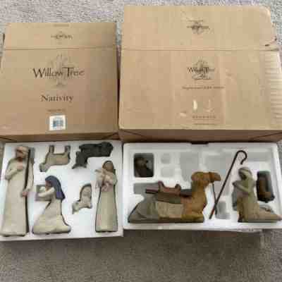 Willow Tree Demdaco Nativity #26005 & Shepherd Stable Animals #26105 In Orig Box