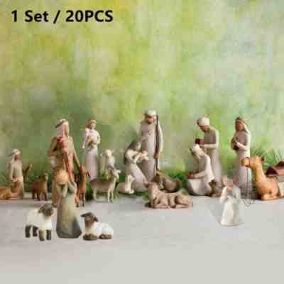 20pcs Willow Tree Nativity Figures Set Statue Hand Painted Decor Christmas Gift