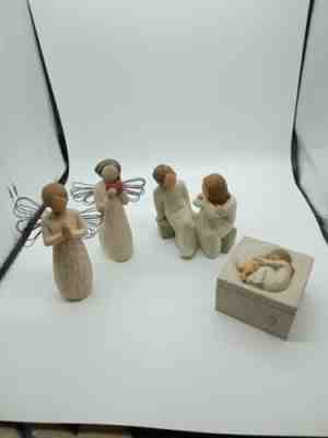 Lot Of Four Willow Tree Angel Figures Trinket Box Heart Soul Prayer Tree
