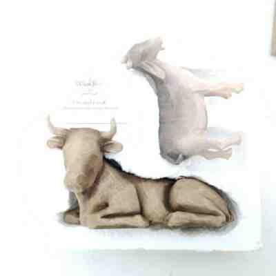 Willow Tree Ox and Goat Pedestal Nativity Figures 2-Piece Set W Box Susan Lordi