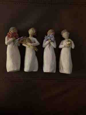 4 Willow Tree Figurines Surprise Forget Me Not Keepsake & Surrounded By Love