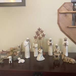 Willow Tree Nativity Lot: Metal Star Background, Nativity, Animals,Wisemen