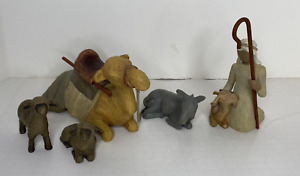 Demdaco Willow Tree Nativity Set of  Shepherd and 4 Stable Animals Dated  2002