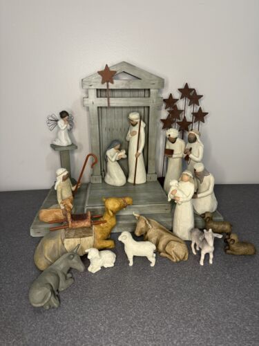 HUGE SET 16pc+ Willow Tree Nativity Susan Lordi’s Rare Angel on Stand Wise Men