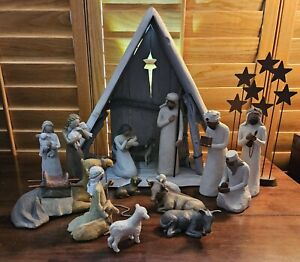 16 Pc Willow Tree NATIVITY SCENE S Lordi Jesus Mary Men Stars Camel Lambs Goat