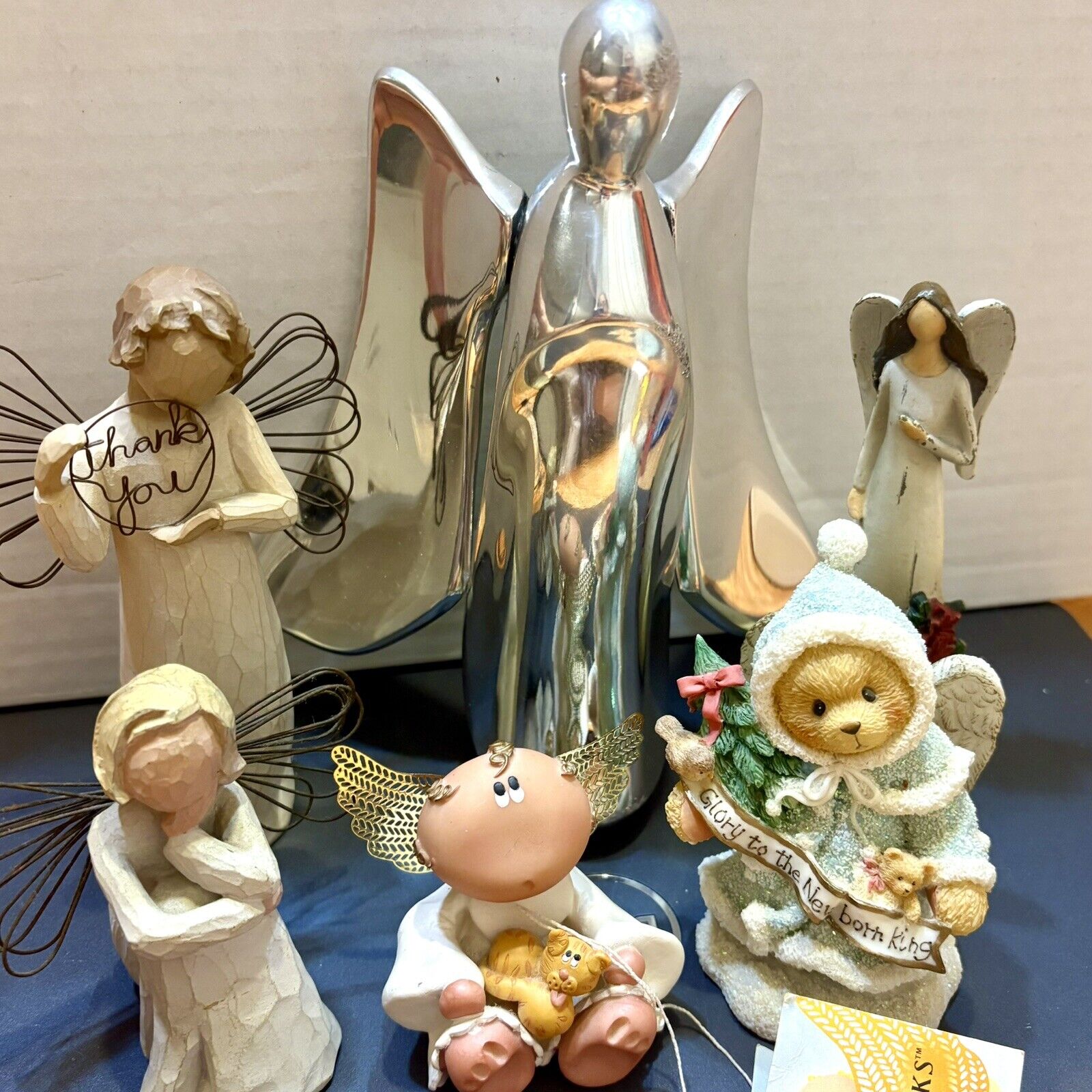 Angel Figurines Lot: Nambe, Cherished Teddies, Willow Tree, Angel Cheeks & Other