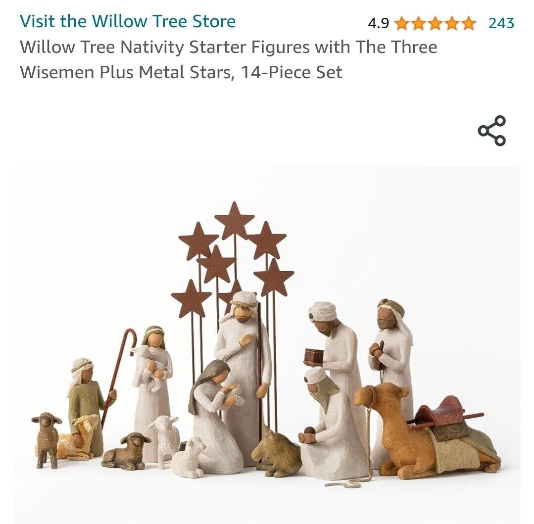 Willow Tree Nativity Starter Figures with The Three Wisemen Plus Metal Stars,...