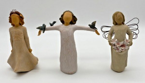 Lot of 3 Willow Tree Sculpted Figurines Happiness Irish Charm & Angel of Spring