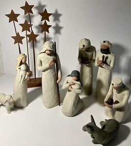 Willow Tree Nativity Lot: Metal Star Background, Nativity, Shepherd + Wisemen