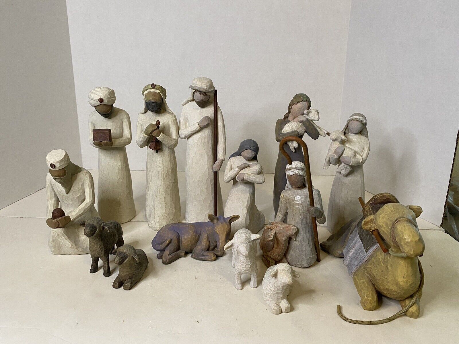 14 Piece Willow Tree Nativity Set With 3 Wise Men, Holy Family, Stable Animals